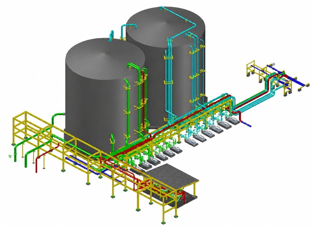 3D plant model — tanks and piping